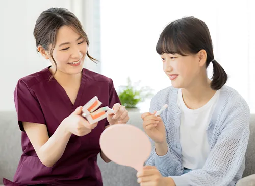 歯の模型を使って説明する様子